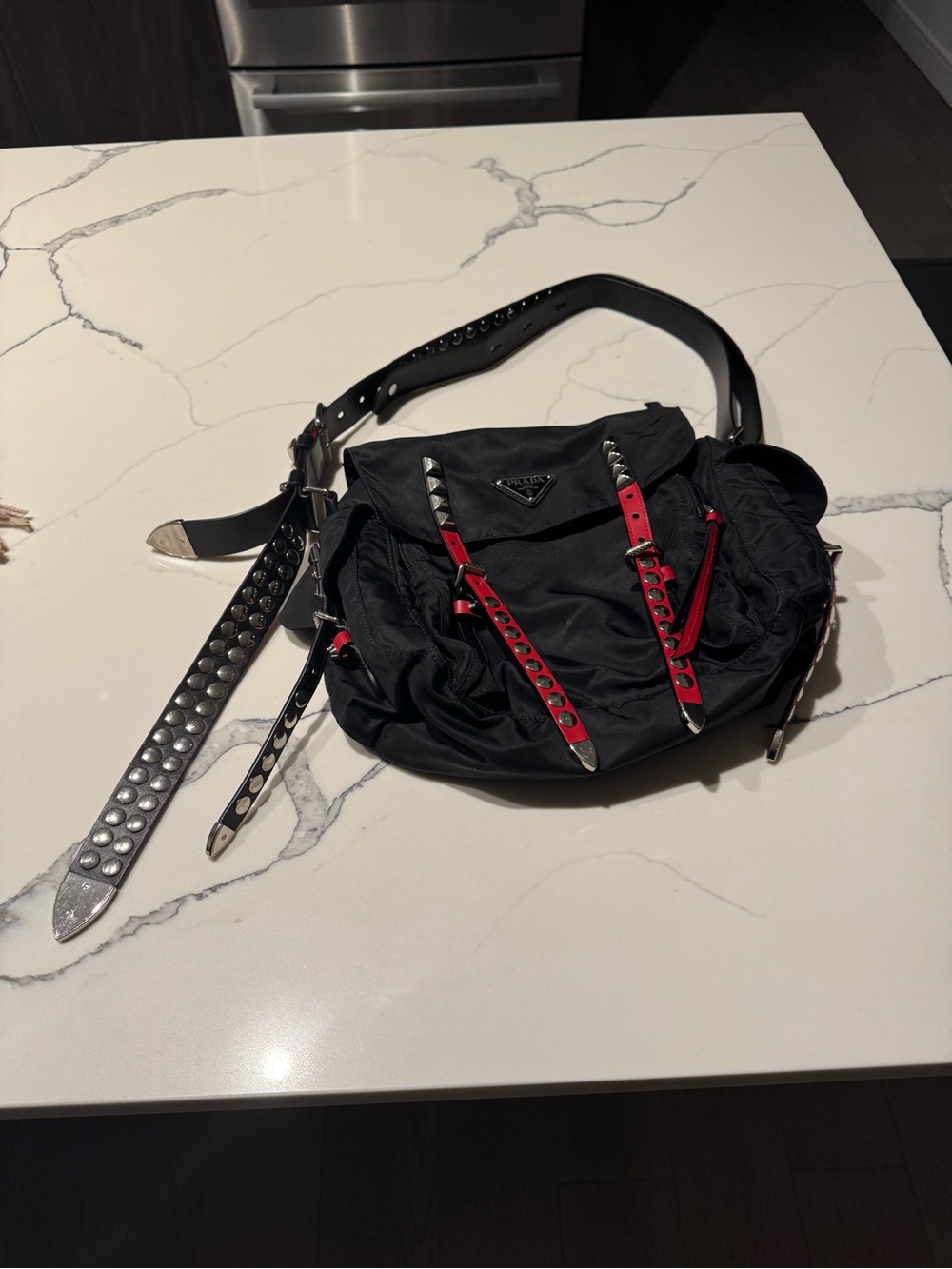 Prada Studded Tessuto Messenger Bag – Black - Picture 3 of 13